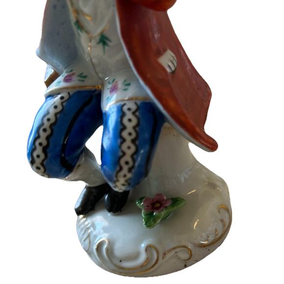 VTG Occupied Japan Porcelain Figurines Man Playing Music 1940s 50s GOLD Trim - Picture 7 of 16